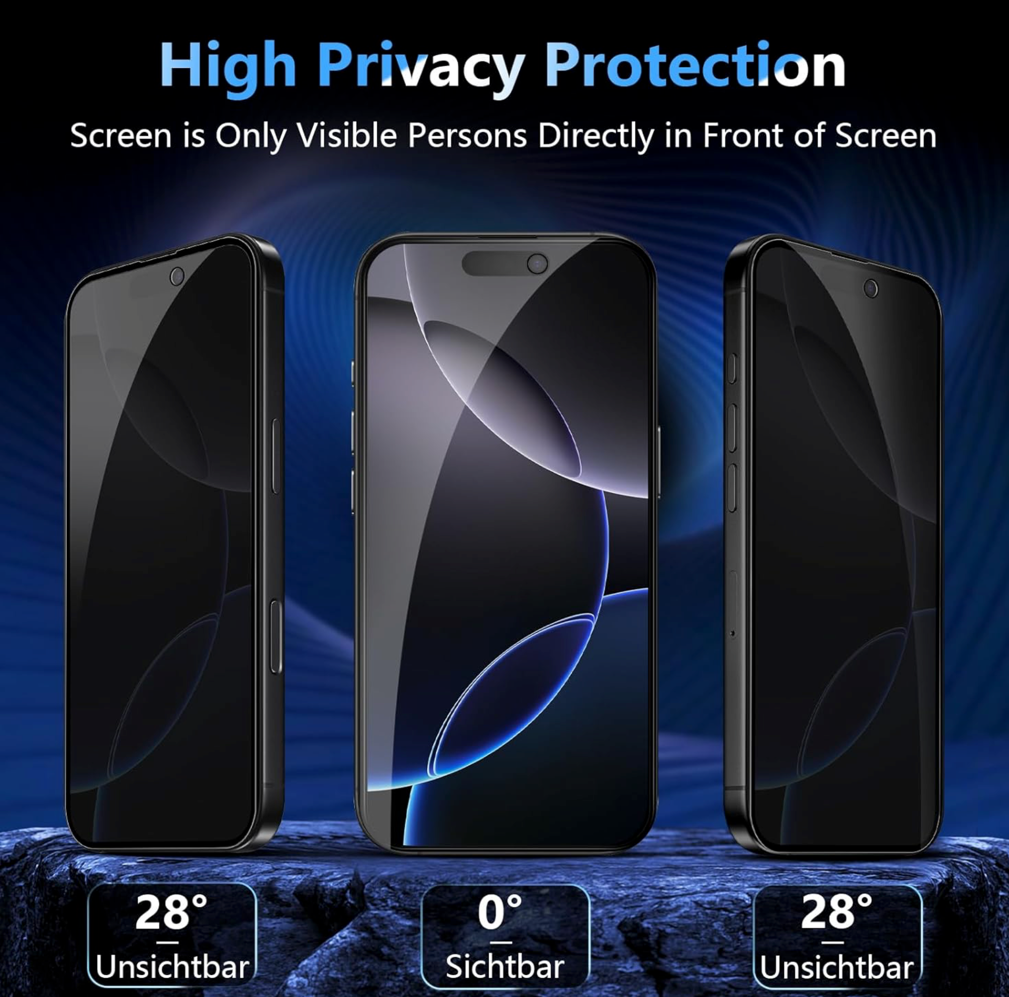 iPhone 16 / 16 Plus / iPhone 16 Pro & 16 Pro Max / 16E Anti Spy 9H Härte Bruchsicher Panzerglas / Privacy