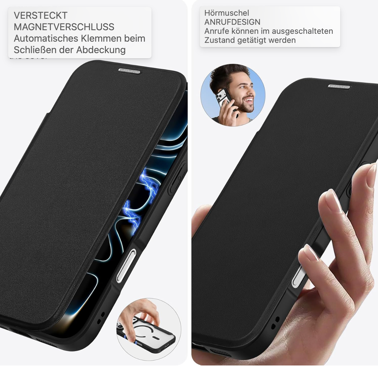 Étui à rabat en cuir transparent anti-rayures pour iPhone 17/17 Air / 17 Pro et 17 Pro Max, coque pratique compatible avec MagSafe