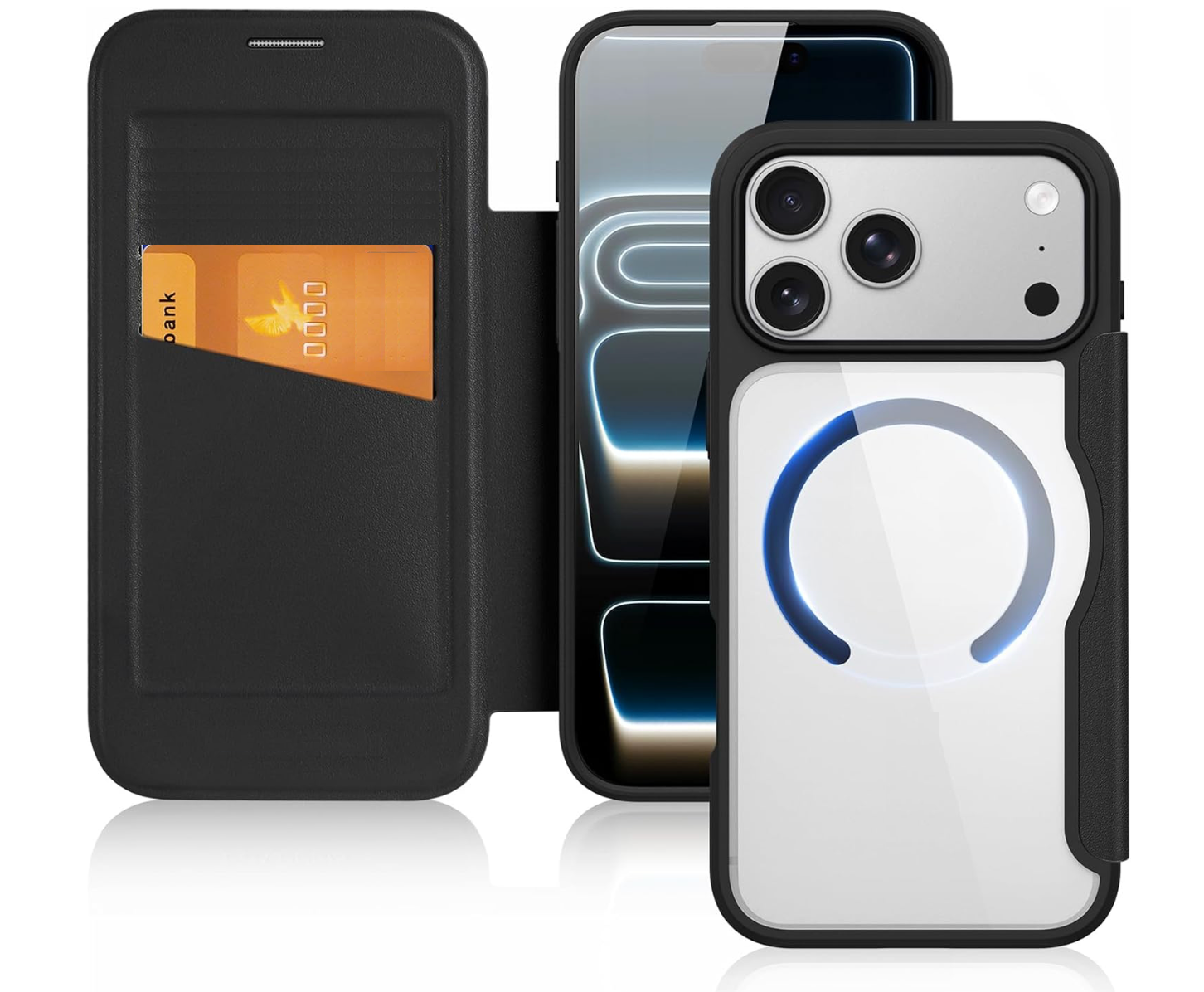 Étui à rabat en cuir transparent anti-rayures pour iPhone 17/17 Air / 17 Pro et 17 Pro Max, coque pratique compatible avec MagSafe