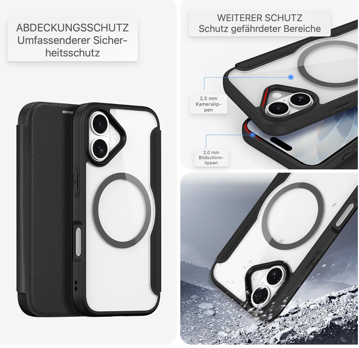 Étui à rabat en cuir transparent anti-rayures pour iPhone 17/17 Air / 17 Pro et 17 Pro Max, coque pratique compatible avec MagSafe