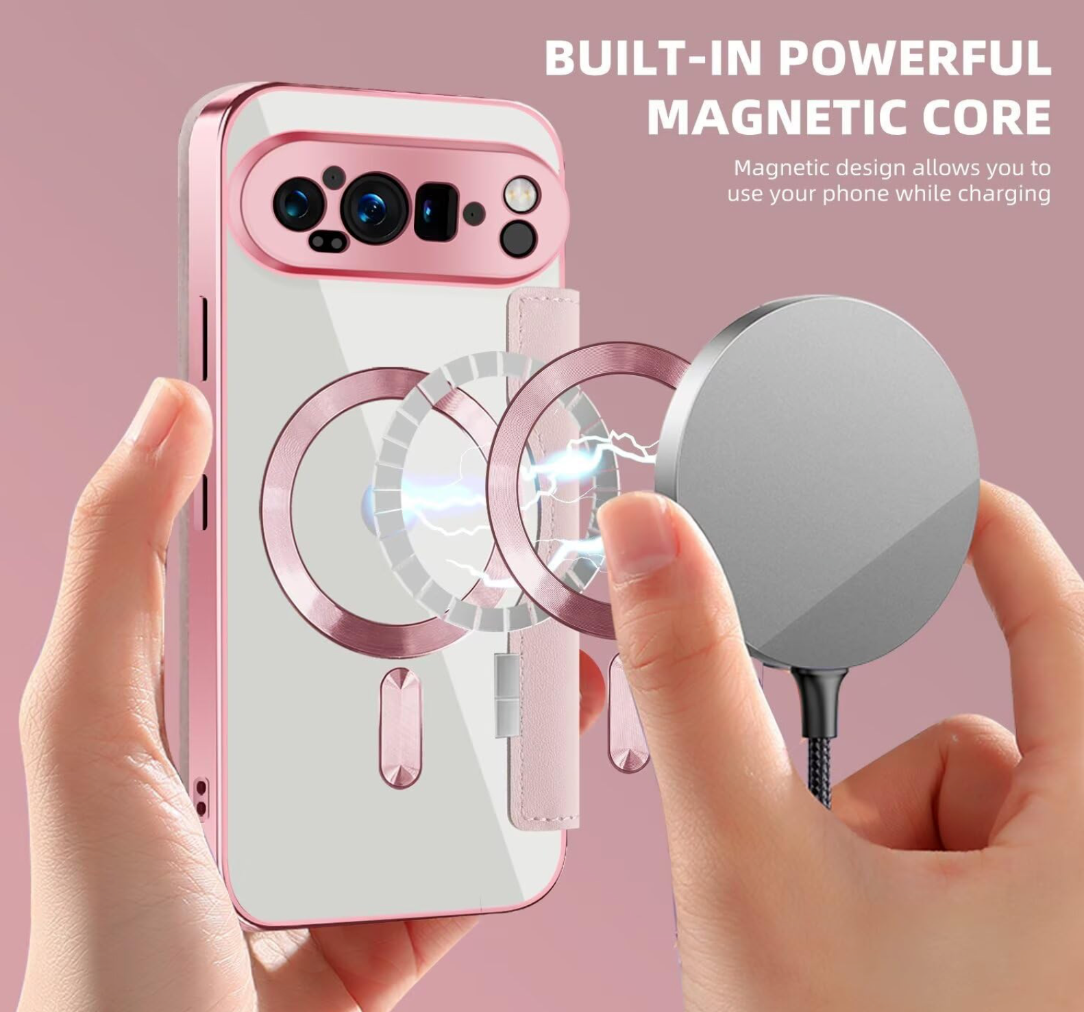 Google Pixel 10 / 10 Pro & 10 Pro Xl 2025, Handyhülle kompatibel mit MagSafe), Magnetischer kabelloser Ladekartenhalter PU-Lederkoffer mit RFID-Blockierung Transparent plattiert