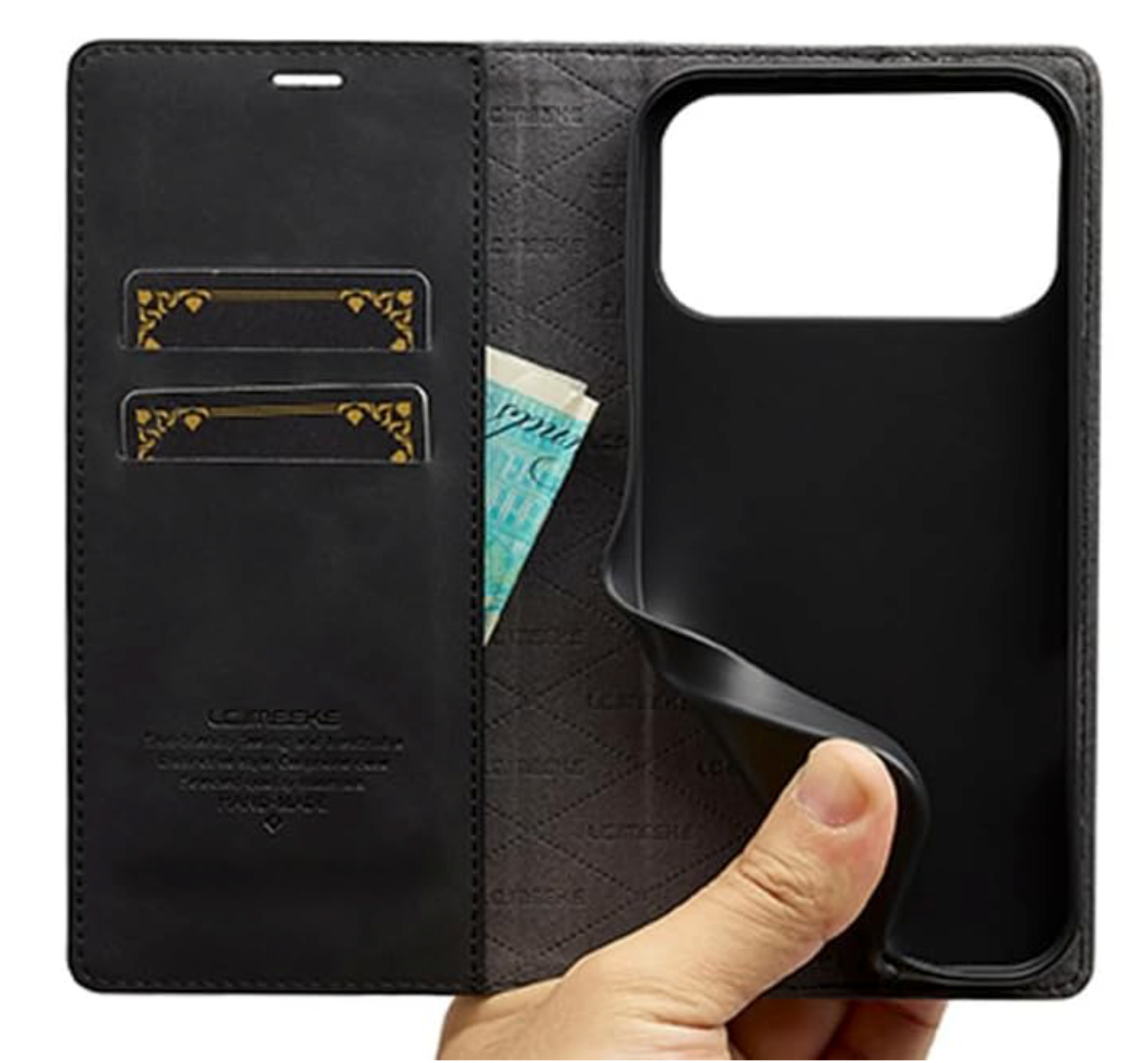 iPhone 16 / 16 Plus / 16 Pro & 16 Pro Max Étui portefeuille à rabat en cuir avec pochettes pour cartes