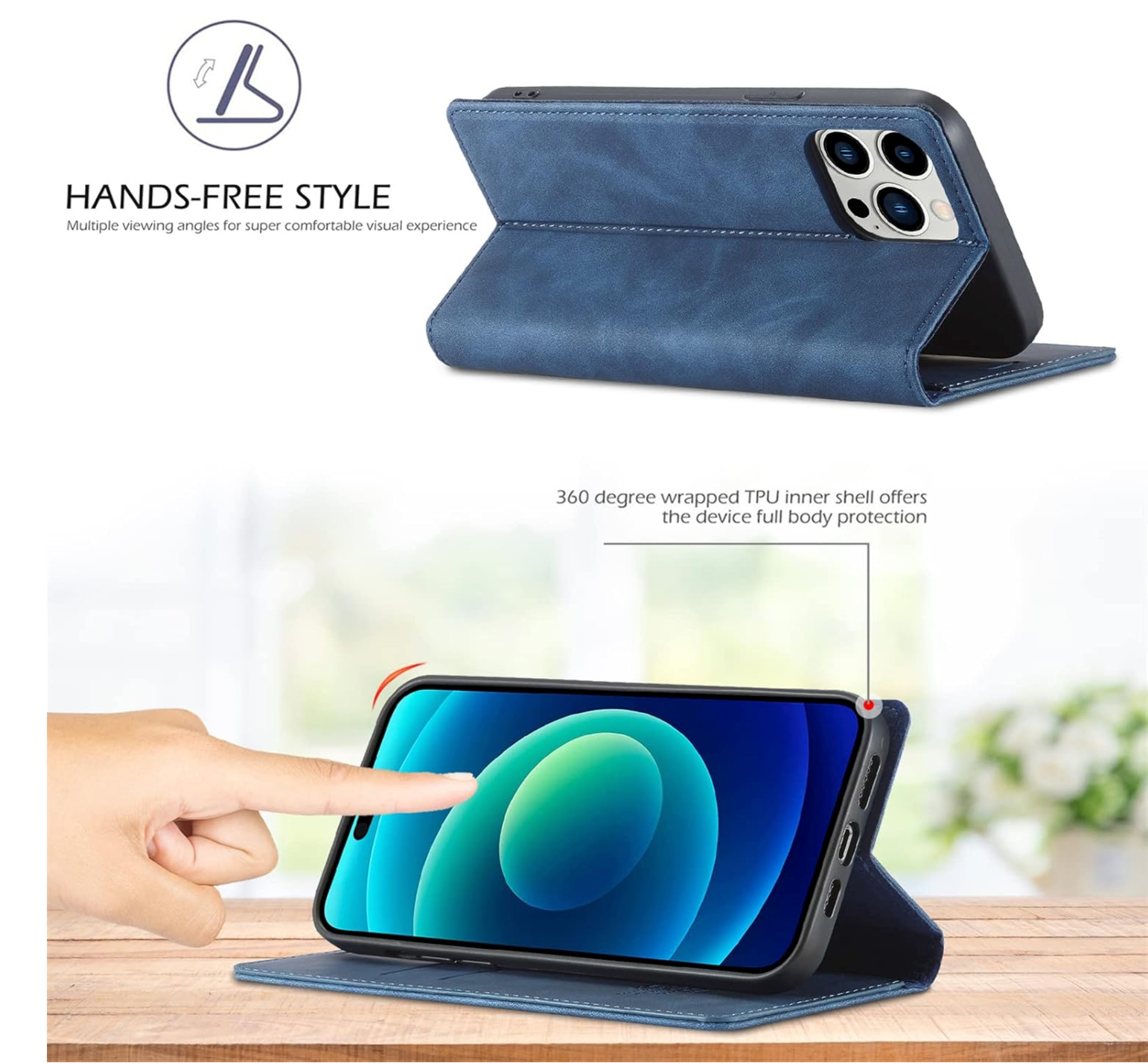 iPhone 15 / 15 Plus / 15 Pro & 15 Pro Max LC.IMEEKE Leder Tasche Flip Wallet Etui mit Kartenfächern