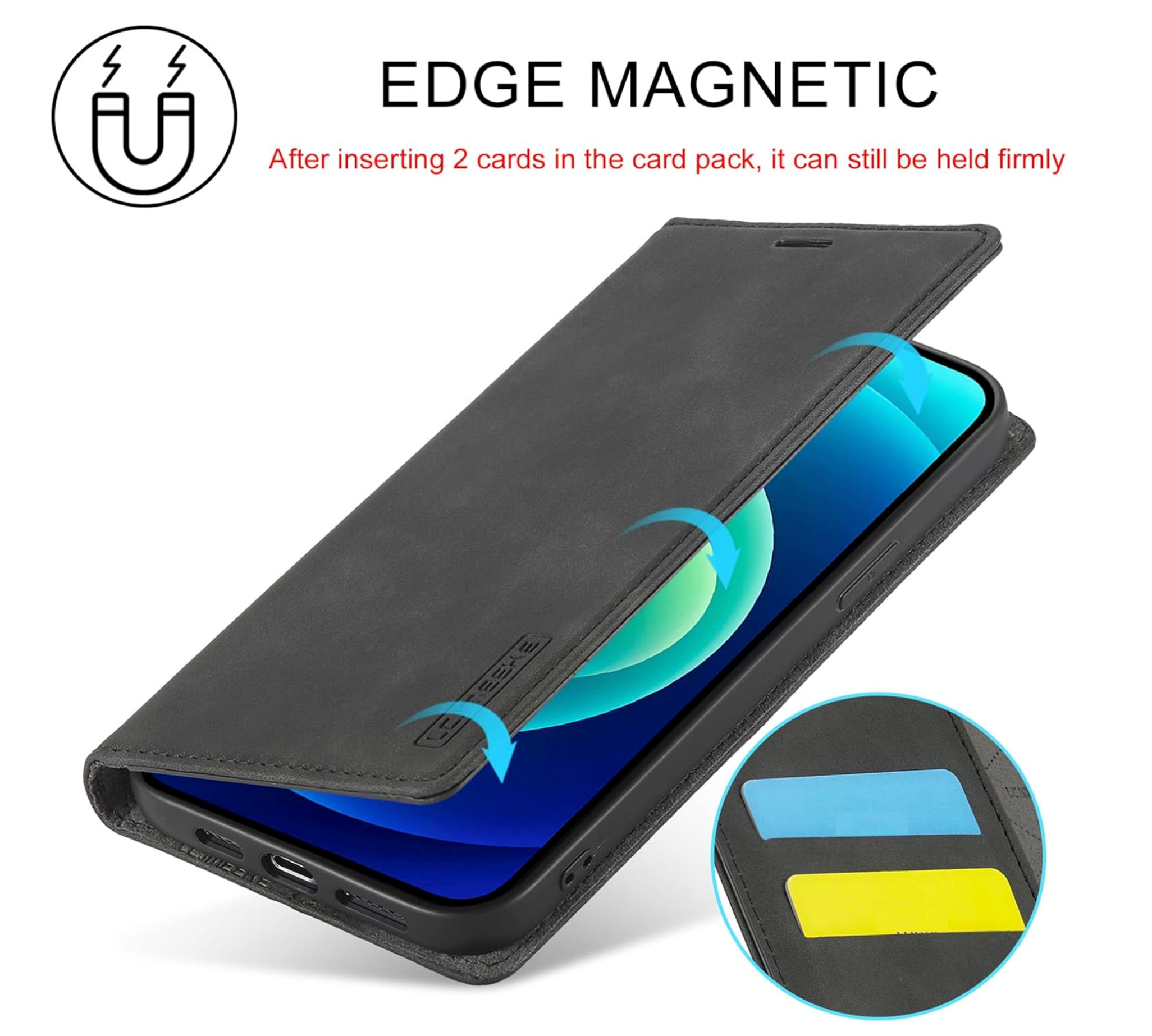 iPhone 15 / 15 Plus / 15 Pro & 15 Pro Max LC.IMEEKE Leder Tasche Flip Wallet Etui mit Kartenfächern
