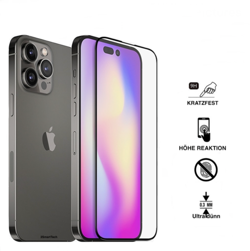 iPhone 14 / 14 Plus / iPhone 14 Pro und 14 Pro Max Panzerglas 9H mit Schwarz Linie