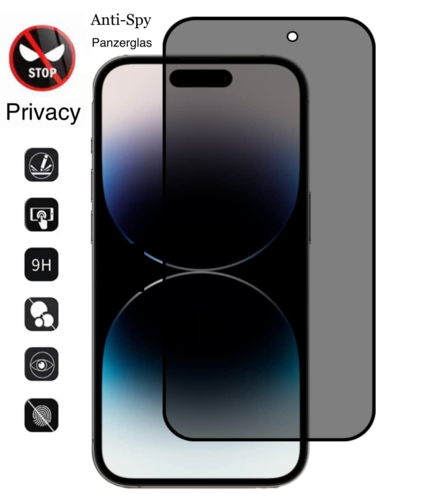 iPhone 14 / 14 Plus / iPhone 14 Pro & 14 Pro Max Anti Spy 9H Härte Bruchsicher Panzerglas / Privacy