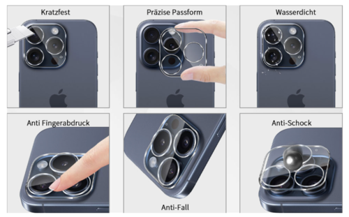iPhone 16 / 16 Plus / 16 Pro & 16 Pro Max ,Kamera Objektiv Protector Vollschutz Panzer Glas