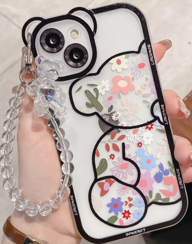 iPhone 13 / 13 Pro & 13 Pro Max weiche Cartoon Blumen-Bär Hülle