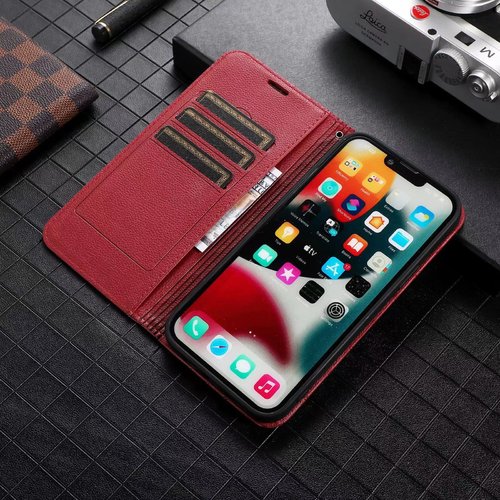 iPhone 14 Series Buch hülle Premium Echtes Leder Kartensteckplatz Magnet Standfunktion RFID Lock