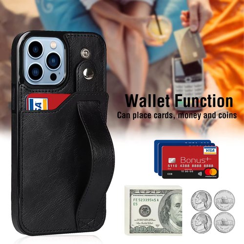 iPhone 14 Series Coque avec Kartensteckplatz, Ledertasche, Kartenetui , Griffständer Schutzhülle