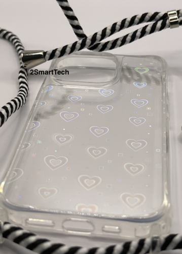Luxus Klar Laser Liebe Herz Fall Für iPhone 13 Crossbody Lanyard Hängen Gurt Seil Abdeckung