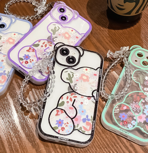 iPhone 13 / 13 Pro & 13 Pro Max weiche Cartoon Blumen-Bär Hülle
