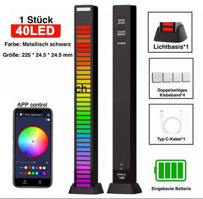 RGB bunt Musiksteuerung Licht USB / Wiederaufladbare Batterie APP-Steuerung 40 LED, schwarz