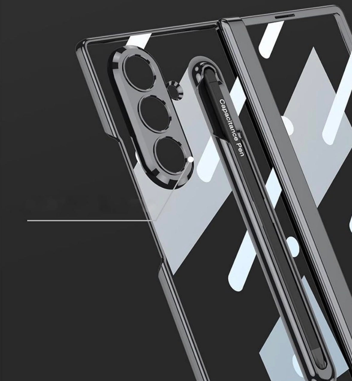 Samsung Galaxy Z Fold 5 mit kapazitivem Stift und Stifthalter, magnetischem Reissverschluss und Displayschutzfolie, stoßfester, transparenter Schutzhülle (Schwarz + schwarzer Stift) Schutzhülle