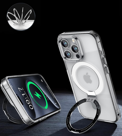 iPhone 15 / 15 Plus / 15 Pro &amp; 15 Pro Max Anneau magnétique avec coque transparente