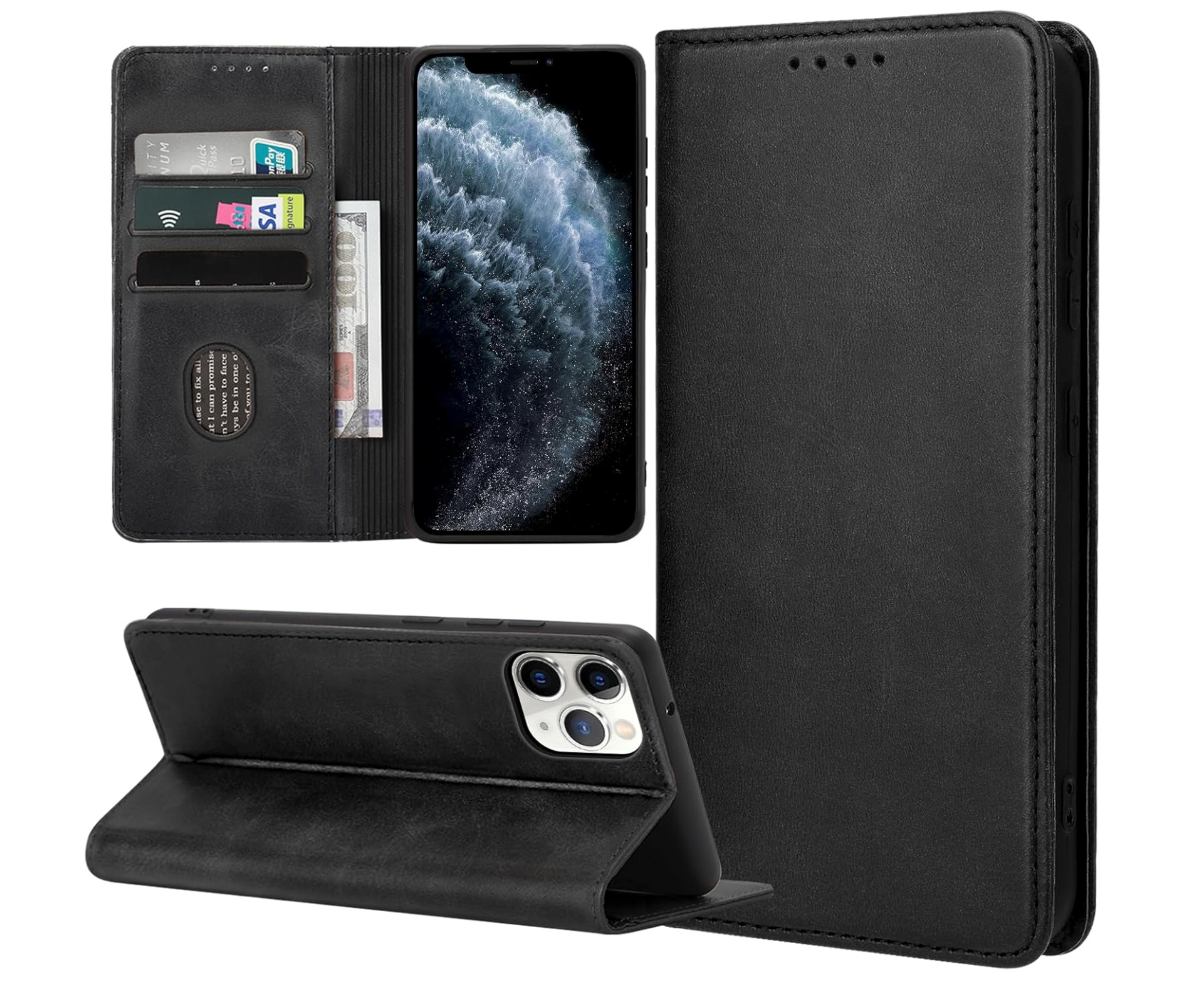 iPhone X / XR  Leder Tasche Flip Wallet Etui mit Kartenfächern