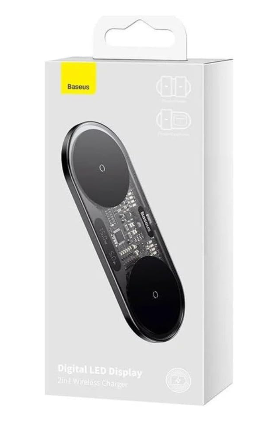 Baseus Wireless Charger Digital LED Display, Dual Charging Platform, with Type-C Cable, 20W Black 2 in 1