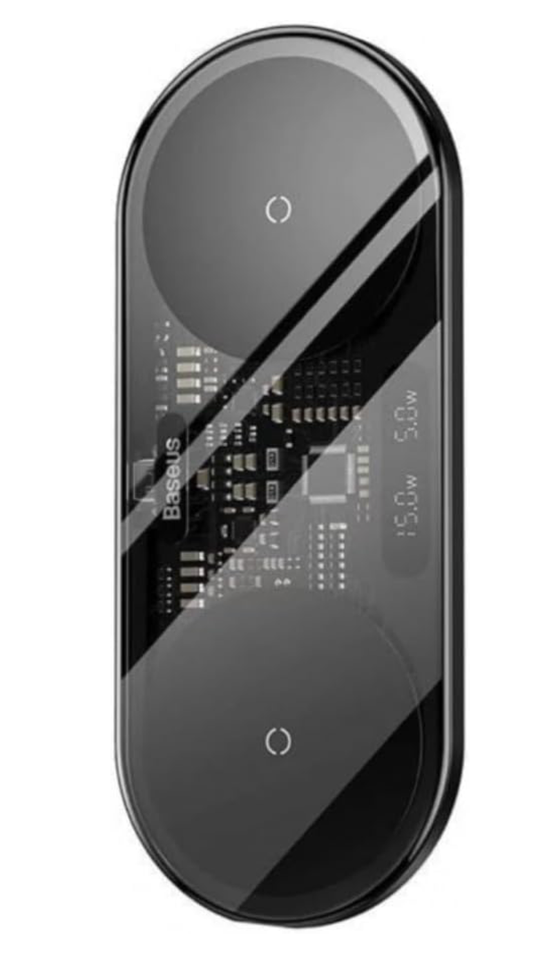 Baseus Wireless Charger Digital LED Display, Dual Charging Platform, with Type-C Cable, 20W Black 2 in 1