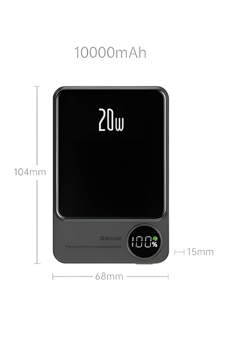 Super Power Bank  mit Magnetisch kabelloses Ladegerät 10000mAh PD 20W - Schwarz