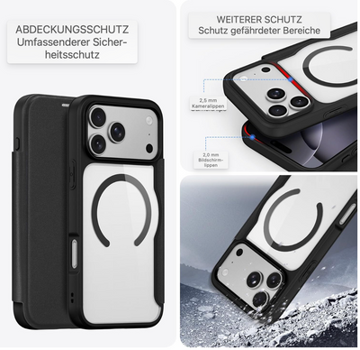 Étui à rabat en cuir transparent anti-rayures pour iPhone 17/17 Air / 17 Pro et 17 Pro Max, coque pratique compatible avec MagSafe 