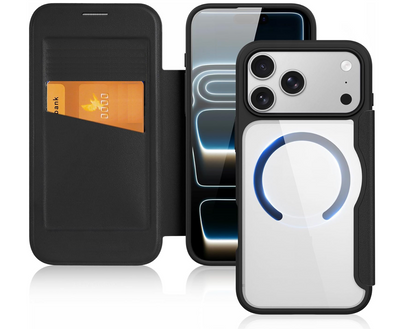 Étui à rabat en cuir transparent anti-rayures pour iPhone 17/17 Air / 17 Pro et 17 Pro Max, coque pratique compatible avec MagSafe 