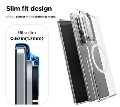 Samsung Galaxy Z Fold 7, compatible avec chargeur MagSafe, papier kraft magnétique épais, matériau PC hautement résistant, cadre résistant (transparent)