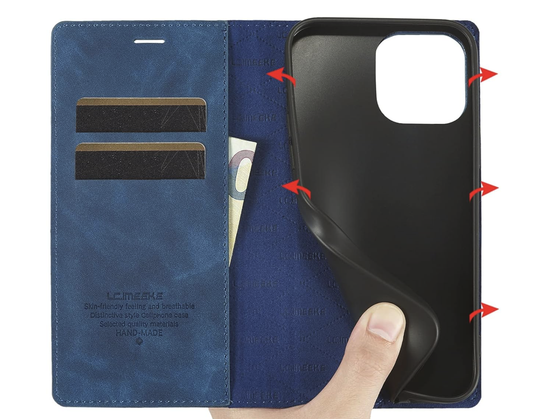 iPhone 16 / 16 Plus / 16 Pro &amp; 16 Pro Max Étui portefeuille à rabat en cuir avec pochettes pour cartes