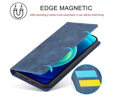 iPhone 16 / 16 Plus / 16 Pro &amp; 16 Pro Max Étui portefeuille à rabat en cuir avec pochettes pour cartes
