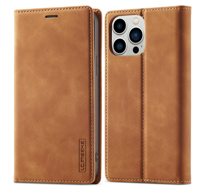 iPhone 16 / 16 Plus / 16 Pro &amp; 16 Pro Max Étui portefeuille à rabat en cuir avec pochettes pour cartes