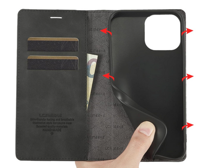 iPhone 16 / 16 Plus / 16 Pro &amp; 16 Pro Max Étui portefeuille à rabat en cuir avec pochettes pour cartes