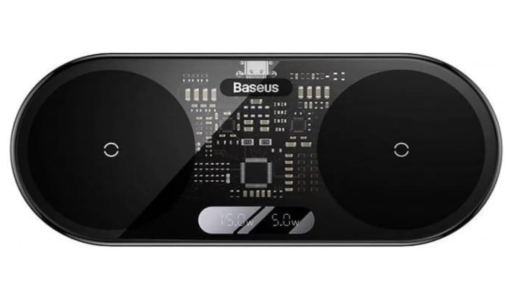 Baseus Wireless Charger Digital LED Display, Dual Charging Platform, with Type-C Cable, 20W Black 2 in 1