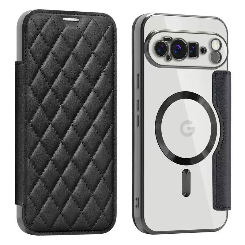 Google Pixel 10 / 10 Pro & 10 Pro Xl  2025, Handyhülle kompatibel mit MagSafe), Magnetischer kabelloser Ladekartenhalter PU-Lederkoffer mit RFID-Blockierung Transparent plattiert