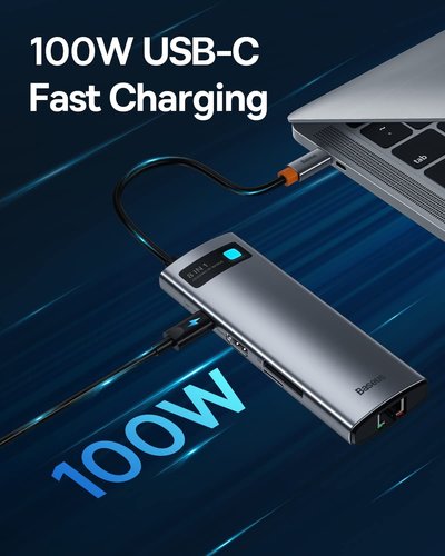 Baseus USB C Hub 8-in-1 USB C Adapter mit 4K HDMI, Ethernet, SD/TF Kartenleser, 3 USB 3.0 5Gbps.
