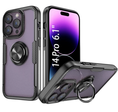 iPhone 14 / 14 Plus / 14 Pro &amp; 14 Pro max Transparent Ringhülle Stossfeste Schutzhülle - Kohlenstoff