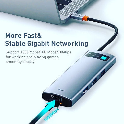 Baseus USB C Hub 8-in-1 USB C Adapter mit 4K HDMI, Ethernet, SD/TF Kartenleser, 3 USB 3.0 5Gbps.