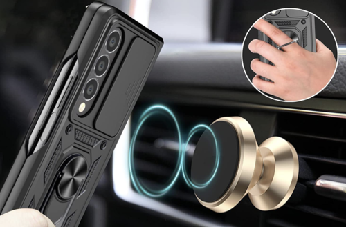 Samsung Galaxy Z Fold 5 5G Hülle mit kameraSchutz und Ständer mit eingebautem 360°Rotate Ringständer Magnetische Schutzhülle