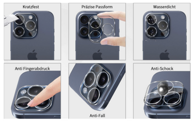 iPhone 16 / 16 Plus / 16 Pro & 16 Pro Max ,Kamera Objektiv Protector Vollschutz Panzer Glas
