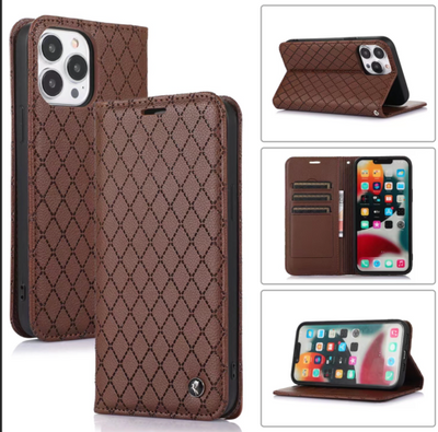 iPhone 14 Series Housse de protection en cuir véritable avec support magnétique et fonction de verrouillage RFID