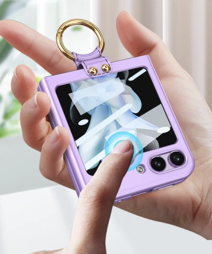 Samsung Galaxy Z Flip 5 5G Magnetische Scharnier Volle Schutz Abdeckung Kamera Glas Hartplastik Zurück Ring Hülle