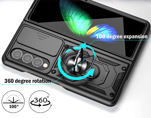 Samsung Galaxy Z Fold 5 5G Hülle mit kameraSchutz und Ständer mit eingebautem 360°Rotate Ringständer Magnetische Schutzhülle