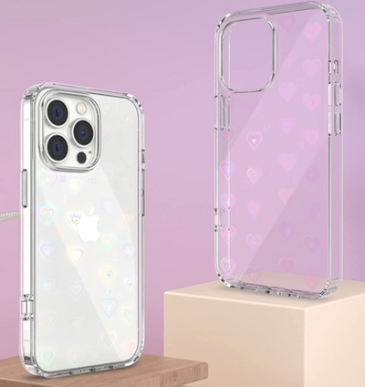 iPhone 13 Hülle für transparente Glitter Herz muster für Frauen