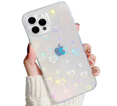 iPhone 13 Hülle für transparente Glitter Herz muster für Frauen