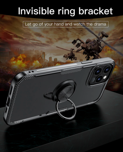 iPhone 14 / 14 Plus / 14 Pro &amp; 14 Pro max Transparent Ringhülle Stossfeste Schutzhülle - Kohlenstoff