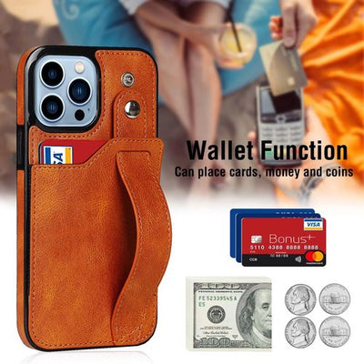 iPhone 14 Series Coque avec Kartensteckplatz, Ledertasche, Kartenetui , Griffständer Schutzhülle