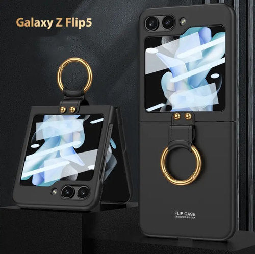 Samsung Galaxy Z Flip 5 5G Magnetische Scharnier Volle Schutz Abdeckung Kamera Glas Hartplastik Zurück Ring Hülle