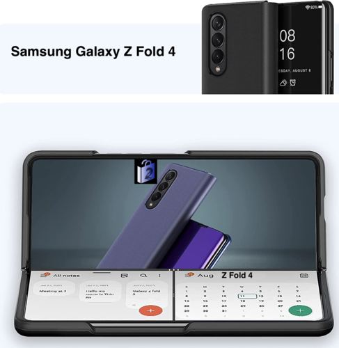 Samsung Galaxy Z Fold 4 5G Case Faltbare Leder Flip Case mit Ständer Stossfest Dünne Spiegel