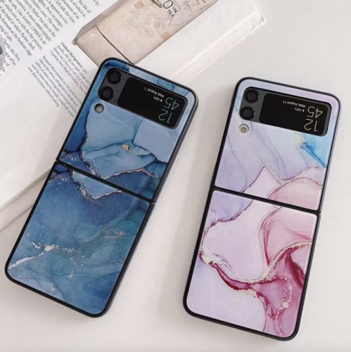 Samsung Galaxy Z Flip 3 Rosa Marmor Glas TPU Hüllen , hohe Qualität Glas Slim-Fit Spiegel TPU