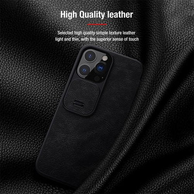 Étui Nillkin compatible avec iPhone 13 Pro / 13 Pro Max, cache-caméra en cuir