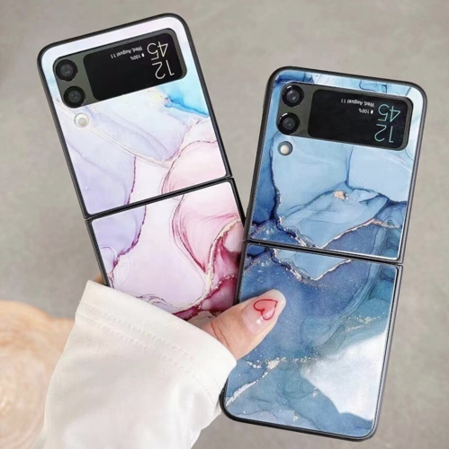 Samsung Galaxy Z Flip 3 Rosa Marmor Glas TPU Hüllen , hohe Qualität Glas Slim-Fit Spiegel TPU