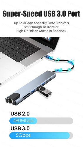USB C Hub HDMI Adapter mit Ethernet, Isobel 8 IN 1 Type C Hub Docking Station mit 4K HDMI USB 3.0
